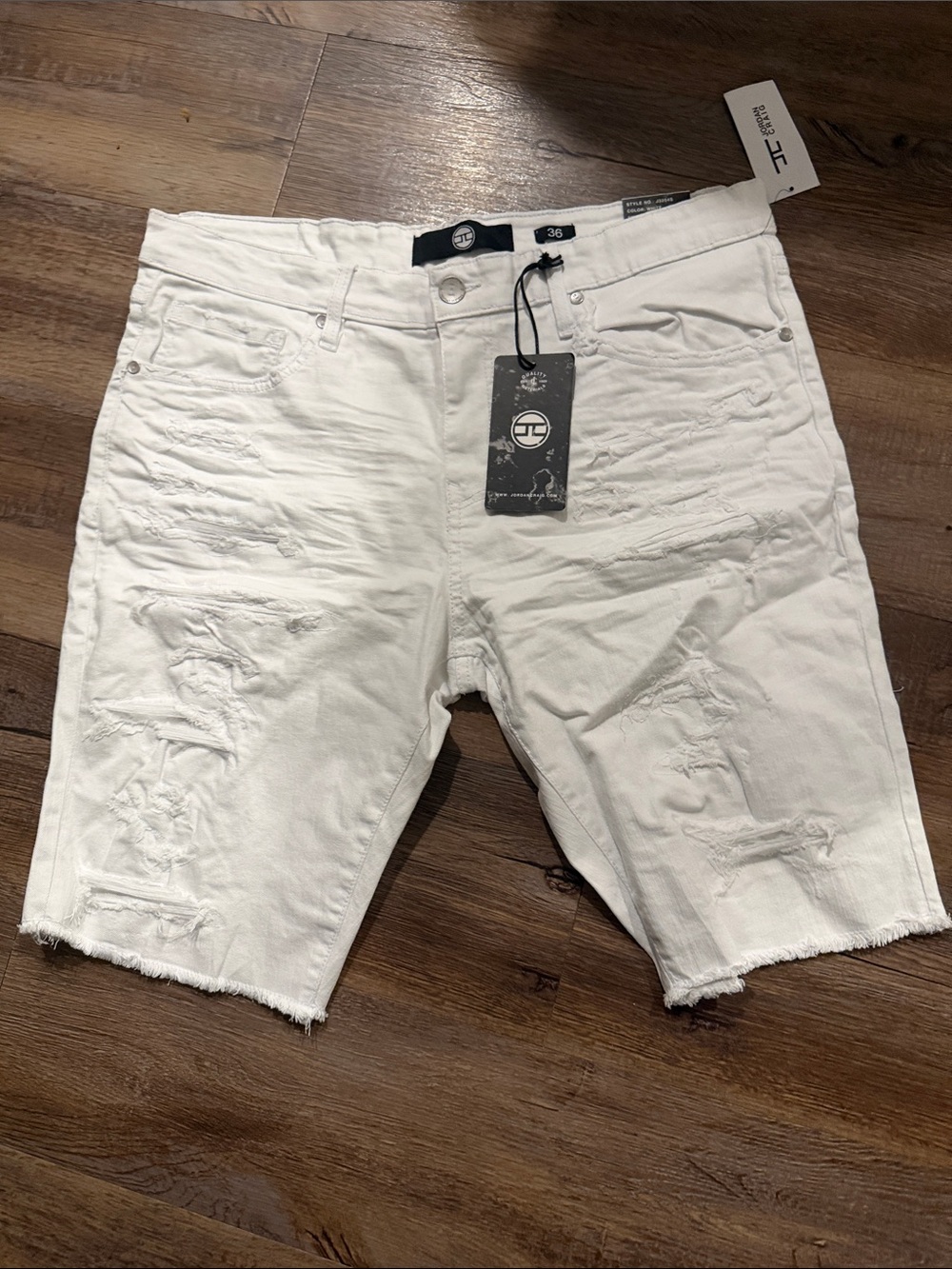 Jordan Craig White Distressed Men’s Denim Shorts
